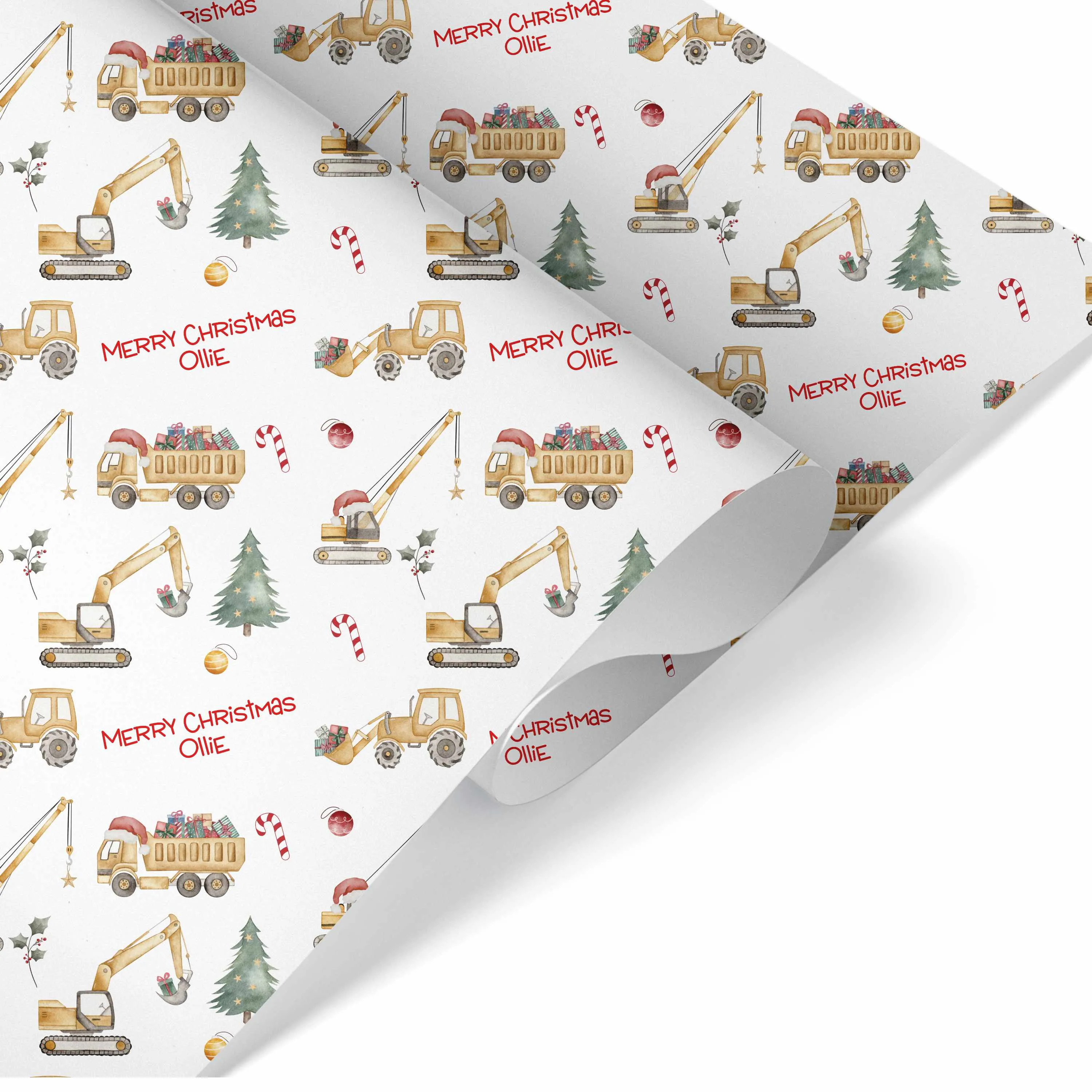 Christmas Wrapping Paper Construction Diggers