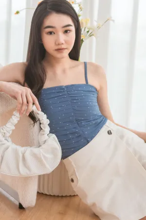 Claire Ruched Polka Top (Blue)