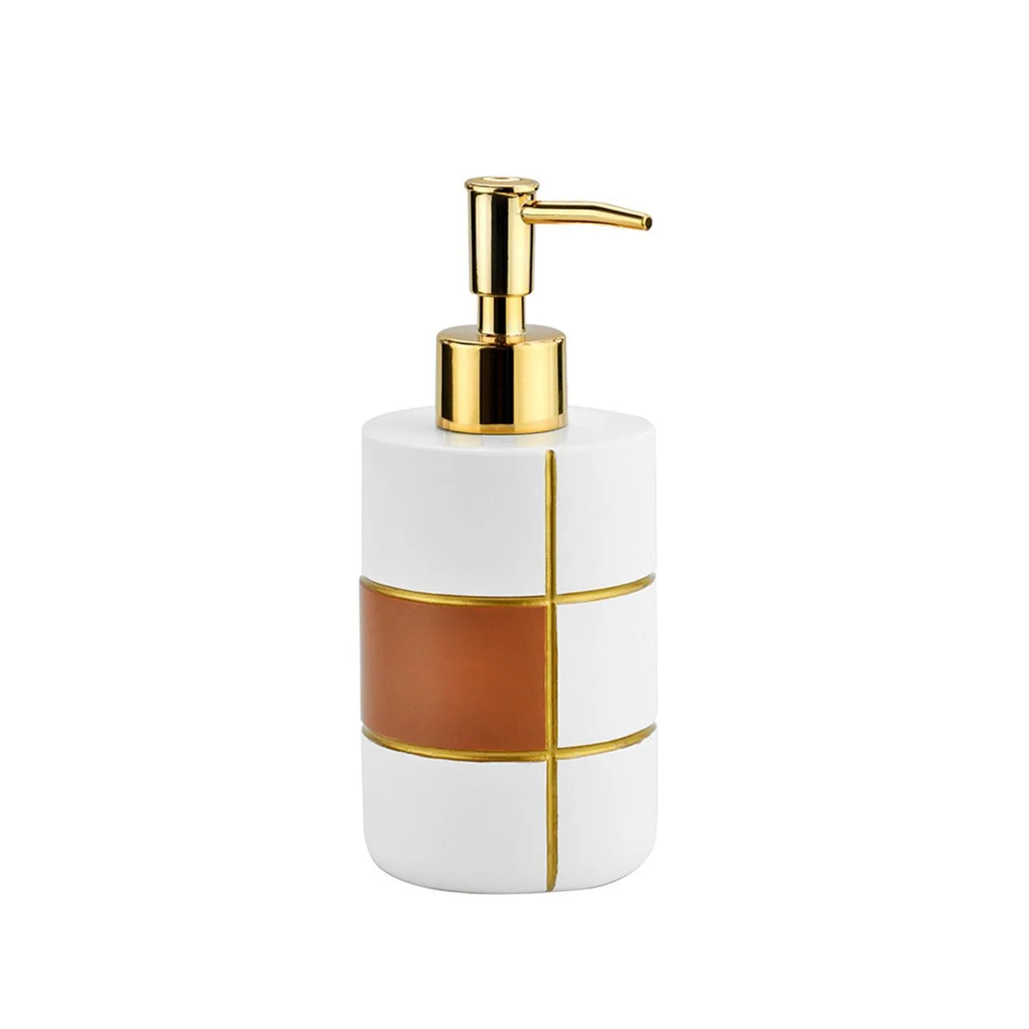 Minimal Liquid Soap Dispenser For Bathroom White & Brown Finish