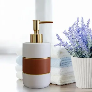 Minimal Liquid Soap Dispenser For Bathroom White & Brown Finish