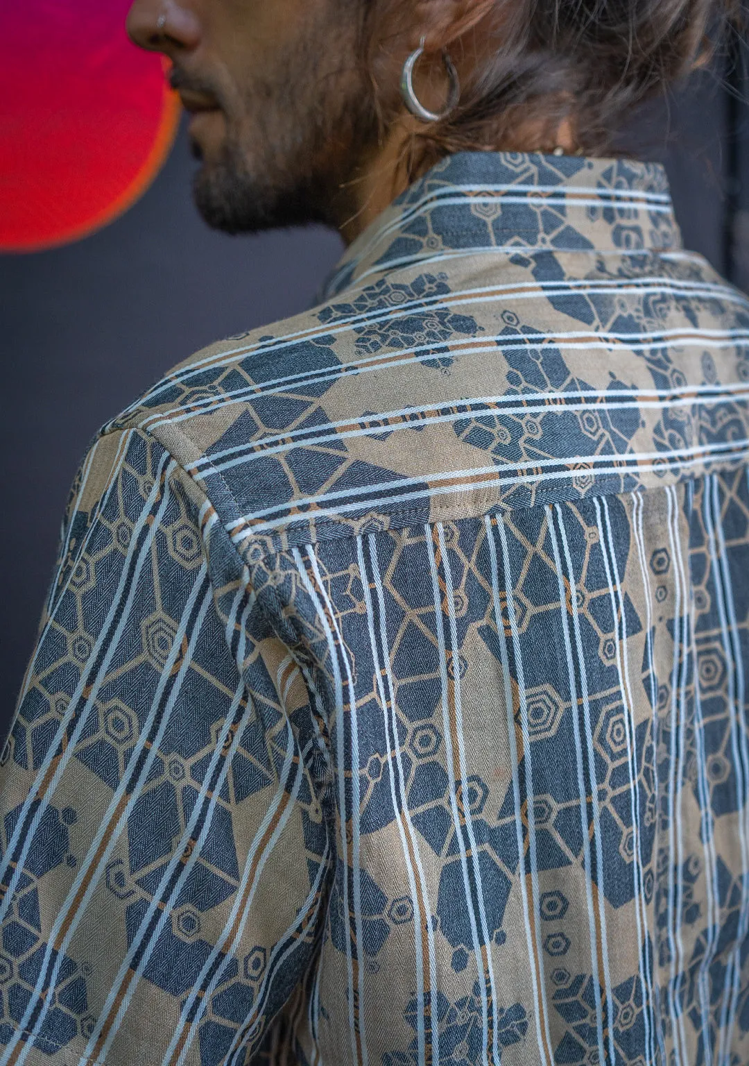 Shirt Men Half Sleeves / Cotton Distemper - Black Cream SHAMANKA