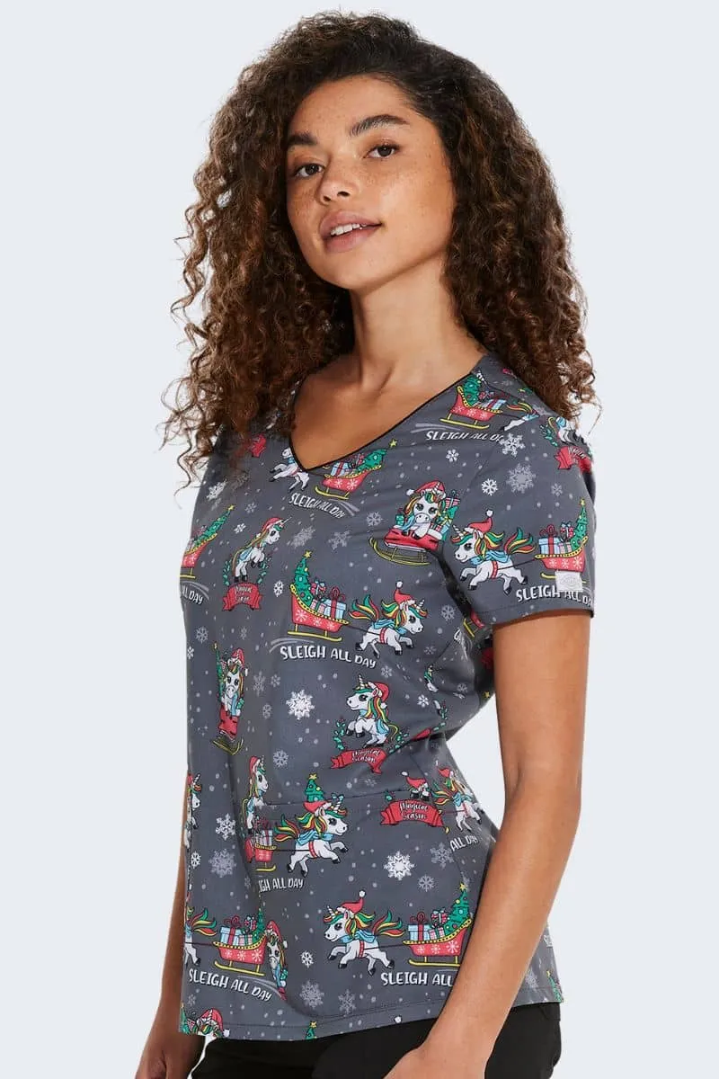 Sleigh All Day Magic Women's Print Scrub Top - DK852
