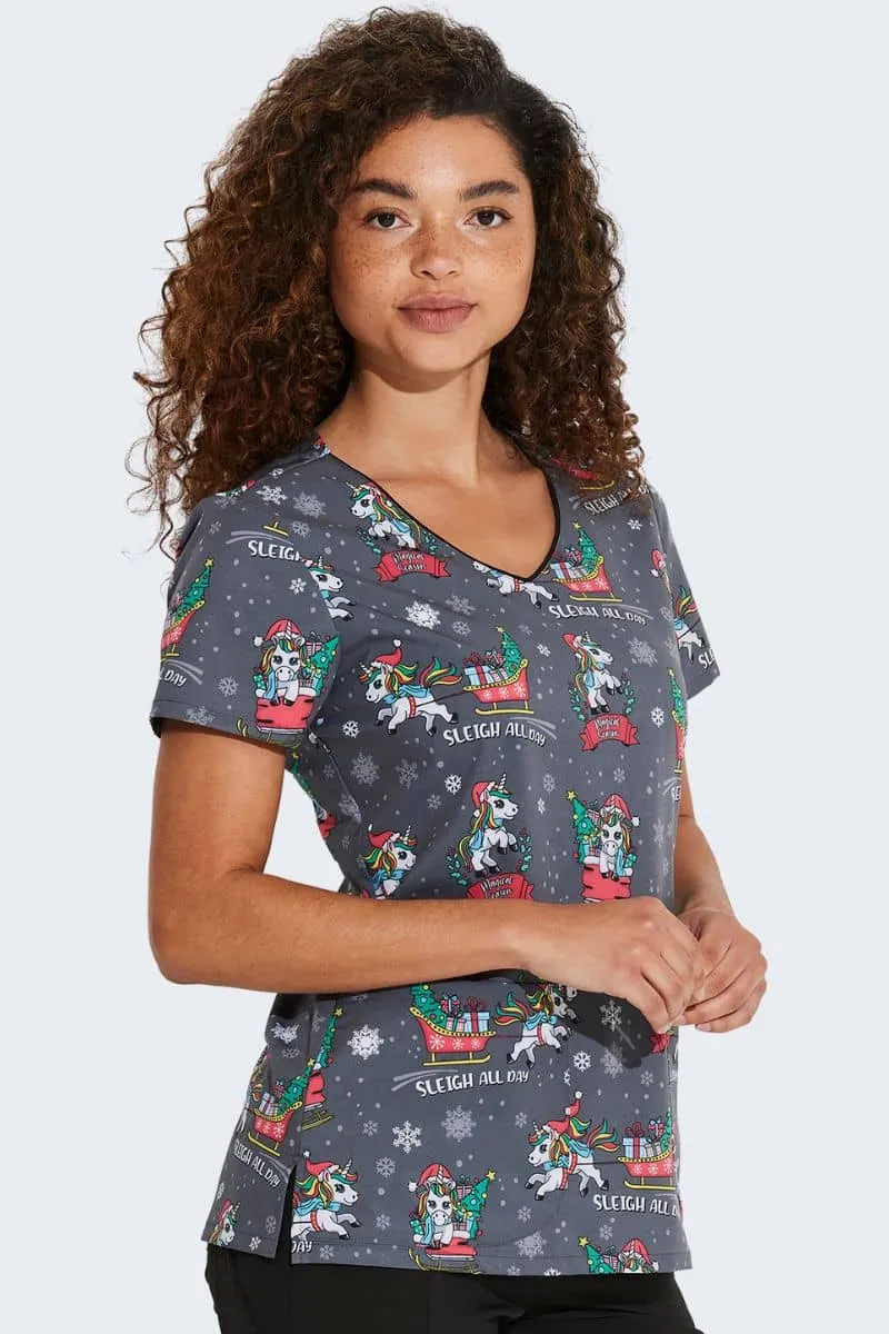 Sleigh All Day Magic Women's Print Scrub Top - DK852