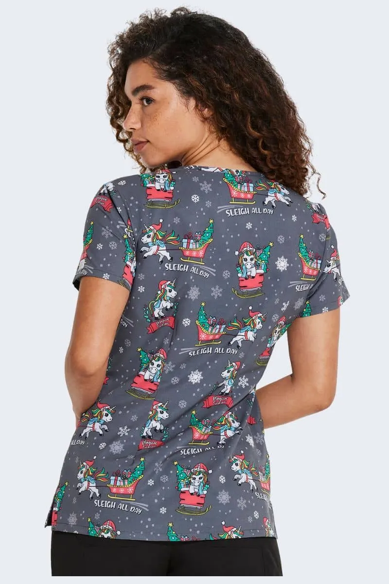 Sleigh All Day Magic Women's Print Scrub Top - DK852