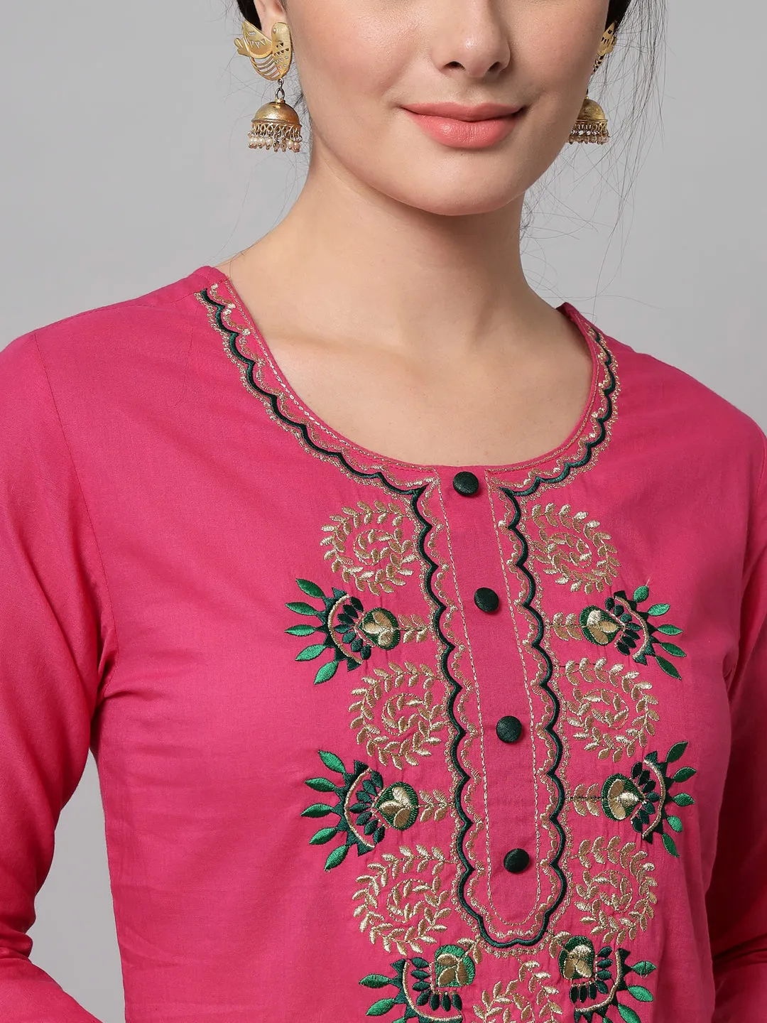 Women Pink Embroidered Kurta Trouser Set With Dupatta